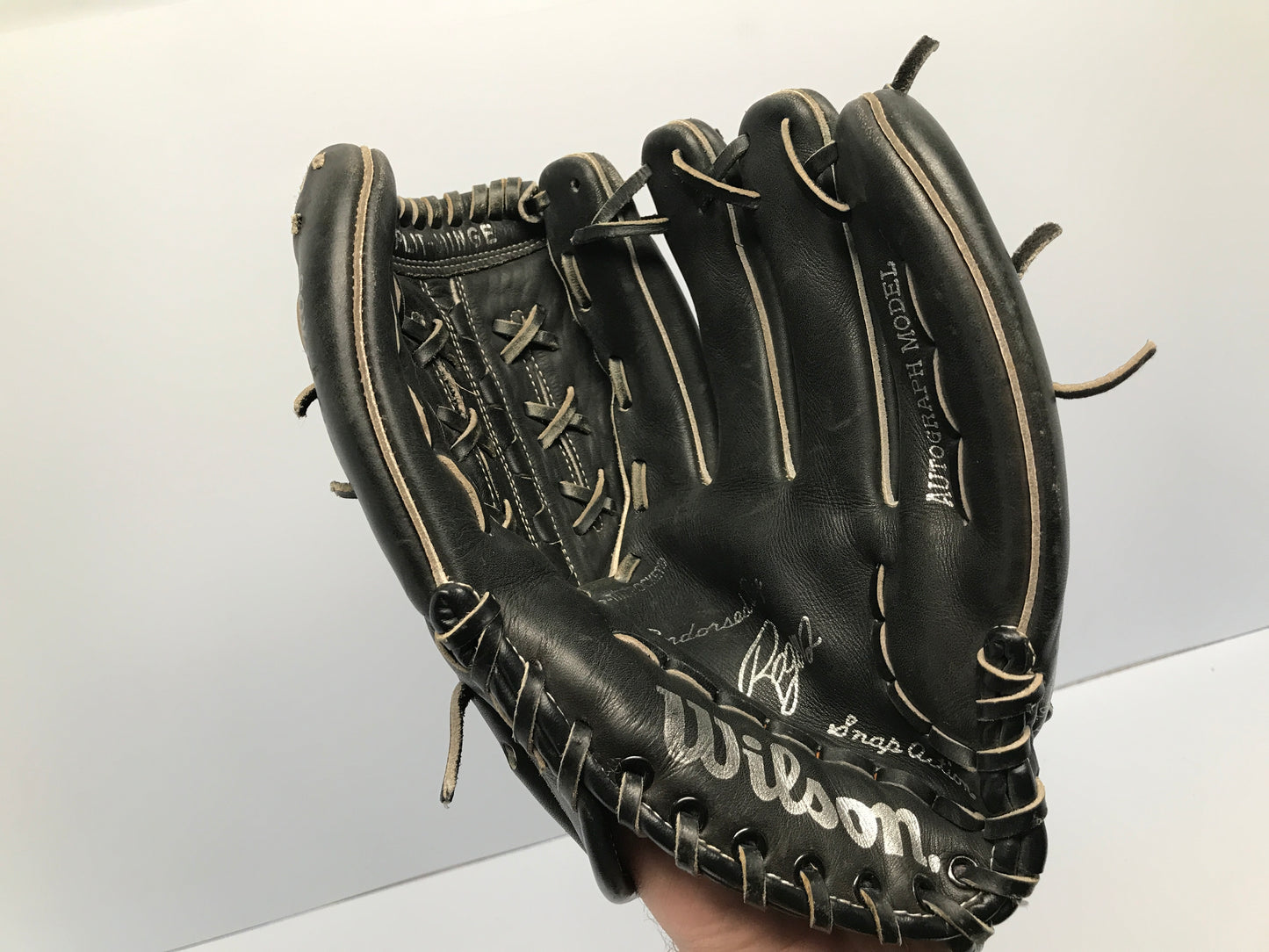 Baseball Glove Adult Size 12in Wilson Black Leather Fits On Left Hand