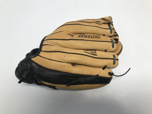 Baseball Glove Child Size 10in Mizuno Leather Black Tan Fits on Right Hand Like New
