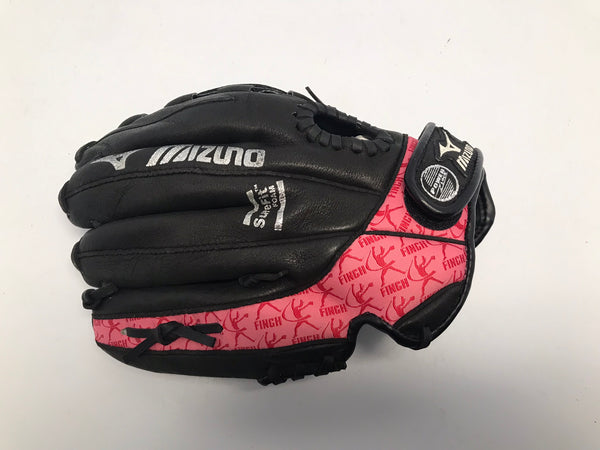 Baseball Glove Child Size 11 inch Youth Mizuno Black Pink Leather Fits Left Hand Like New