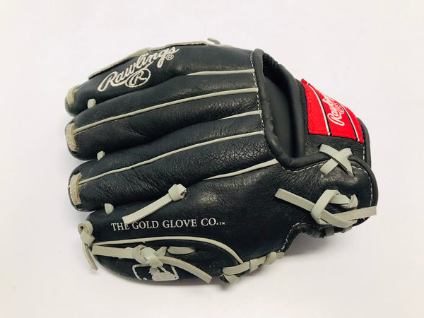 Baseball Glove Child Size 9.5 inch Rawlings Grey Black Leather Fits Left Like New