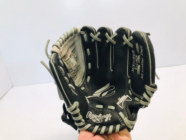 Baseball Glove Child Size 9.5 inch Rawlings Grey Black Leather Fits Left Like New