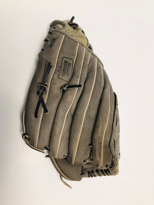 Baseball Glove Men's Size 12.5 Inches Wilson Grey Leather Fits On Right Hand
