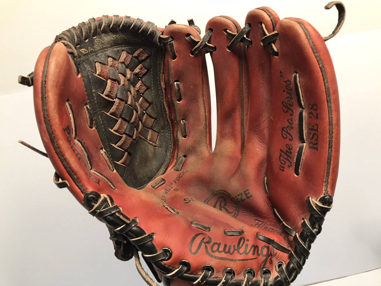 Baseball Glove Men's Size 13 inch Rawlings Big Thick Palm Leather Chestnut Brown Fits On Left Hand Outstanding Quality