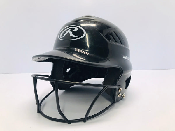 Baseball Helmet Child Size 6.25 x 6.78 Age 4-7 Rawlings Black With Cage Excellent