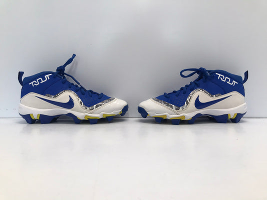 Baseball Shoes Cleats Child Size 3.5 Nike High Top Blue White Like New