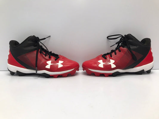 Baseball Shoes Cleats Child Size 4 Under Armour High Top Red Black Excellent