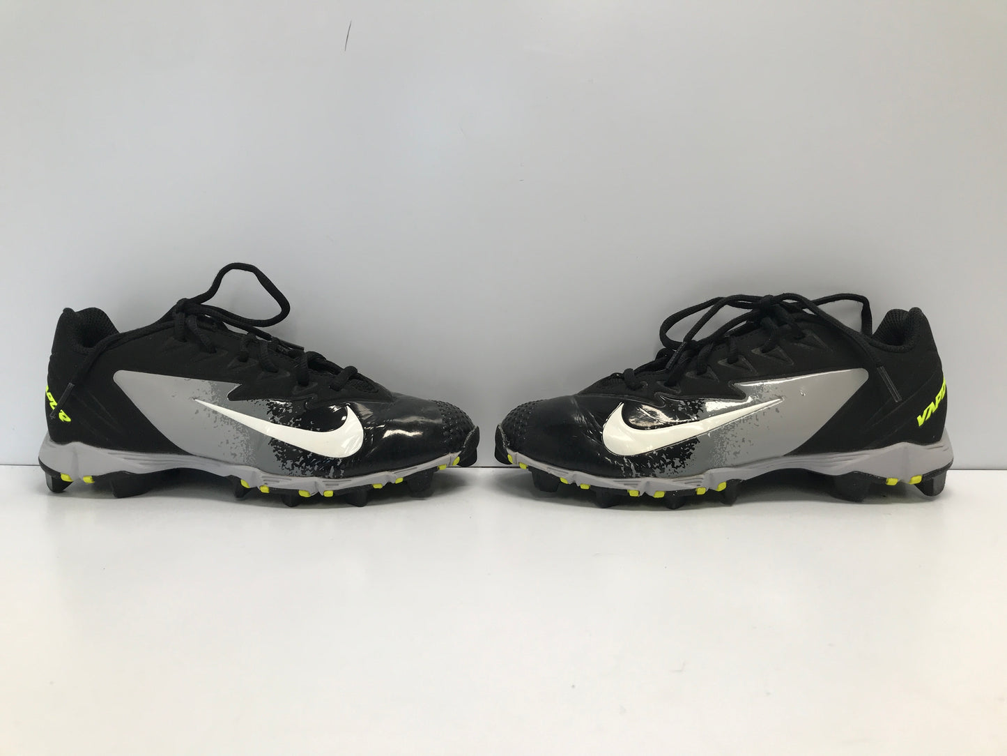 Baseball Shoes Cleats Child Size 5.5 Nike Vapor Black Grey Lime Mild Wear