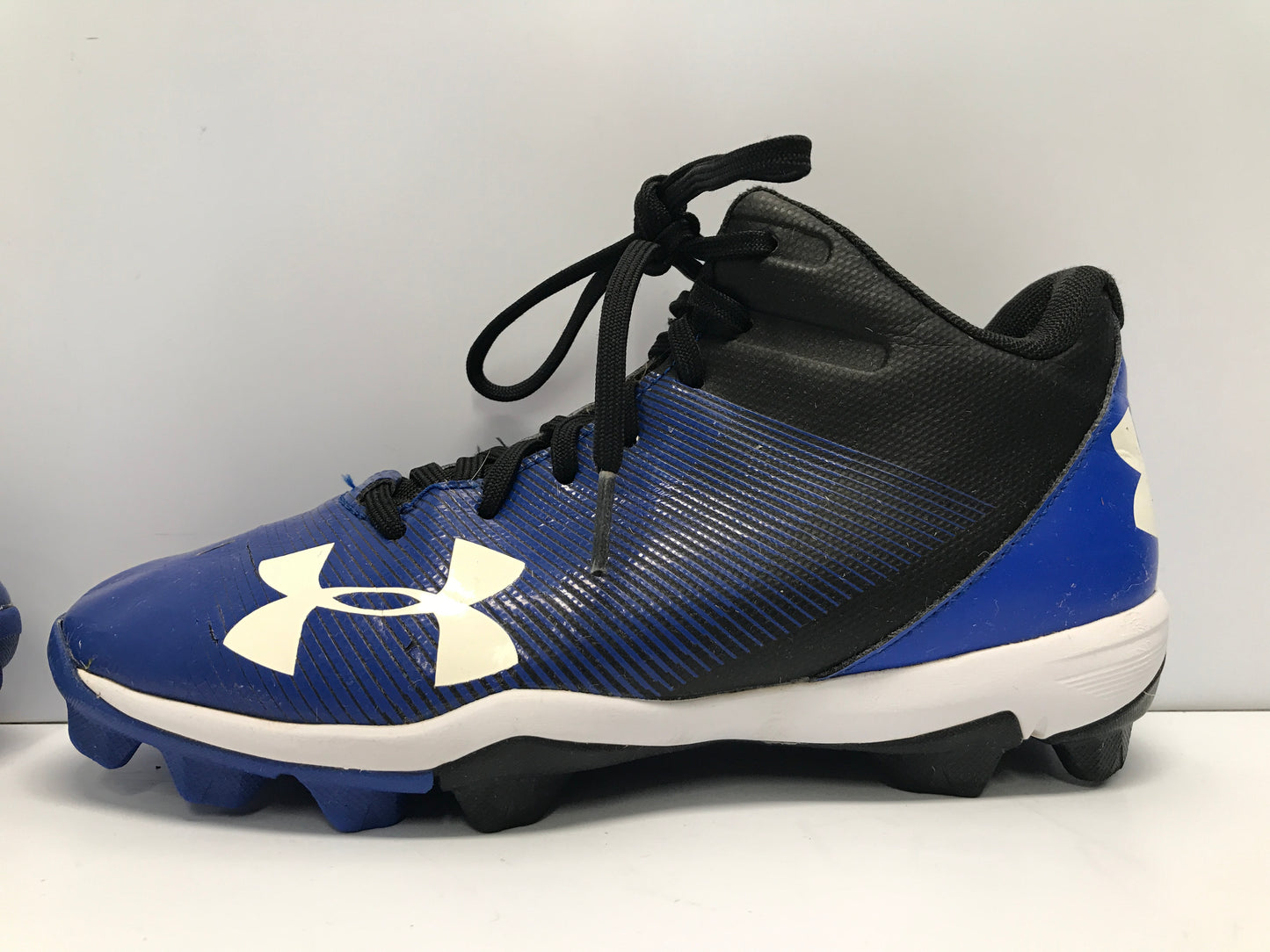 Baseball Shoes Cleats Child Size 5 Youth Under Armour High Top Blue Black Excellent
