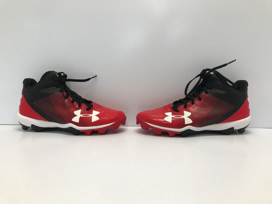 Baseball Shoes Cleats Men's Size 7.5 Under Armour Black White Red High Top  Excellent