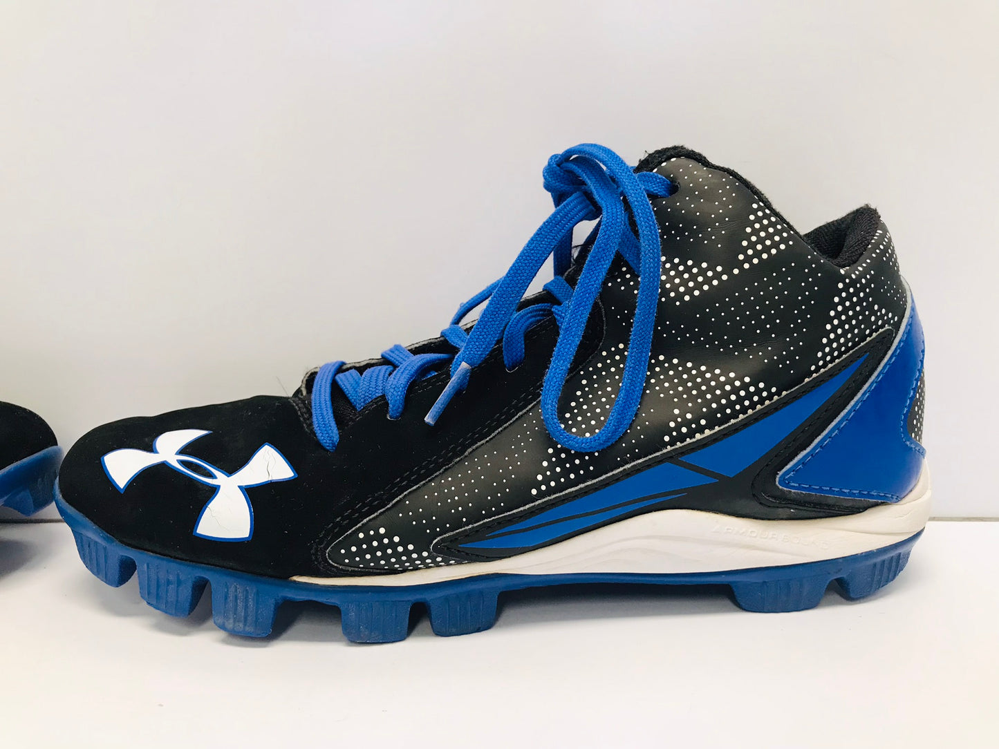 Baseball Shoes Cleats Men's Size 7.5 Under Armour Blue Black High Top Excellent