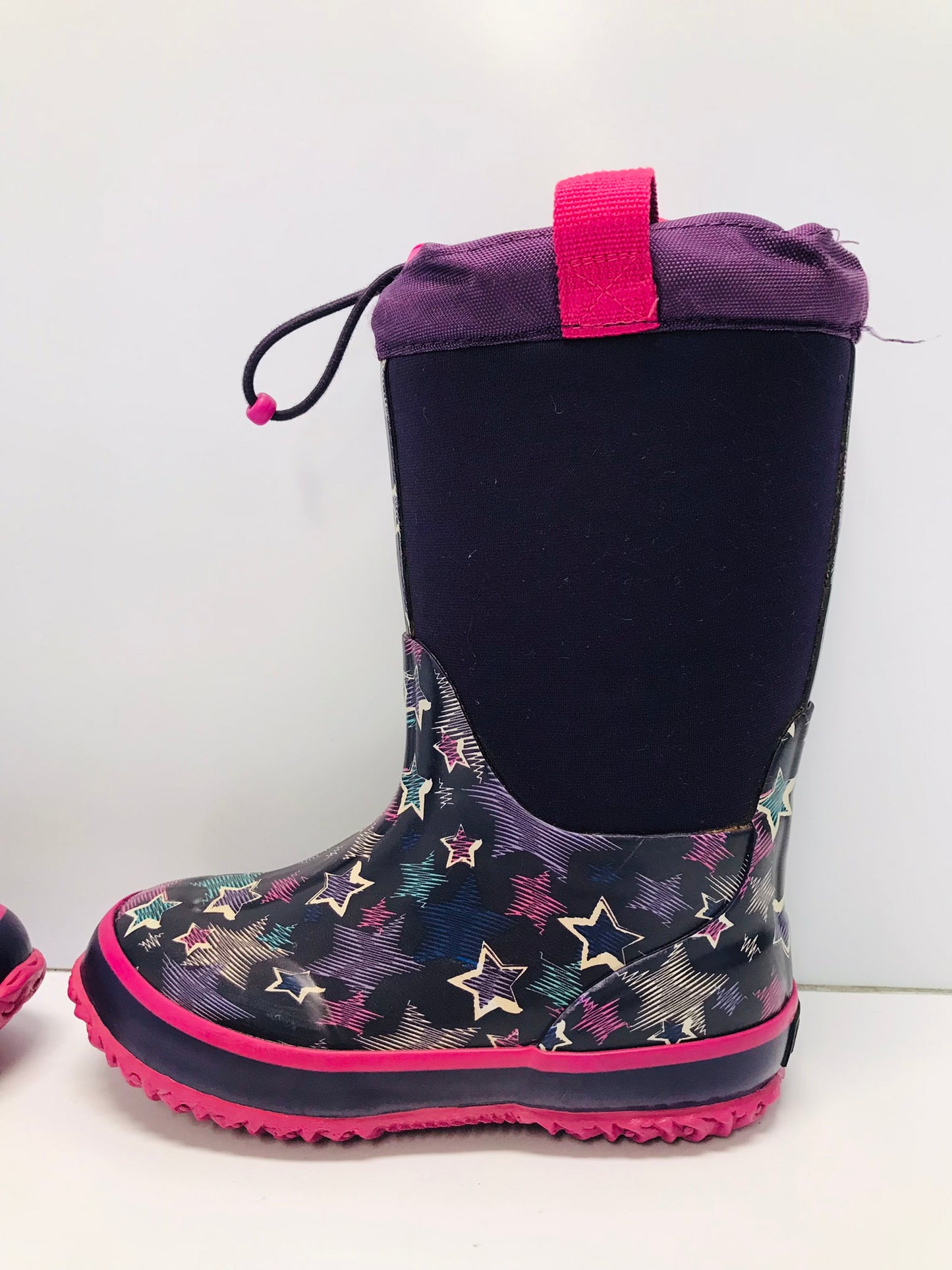 Bogs Style Child Size 13 Cougar Purple Stars Neoprene Rubber Rain Winter Snow Waterproof Boots New Demo Model