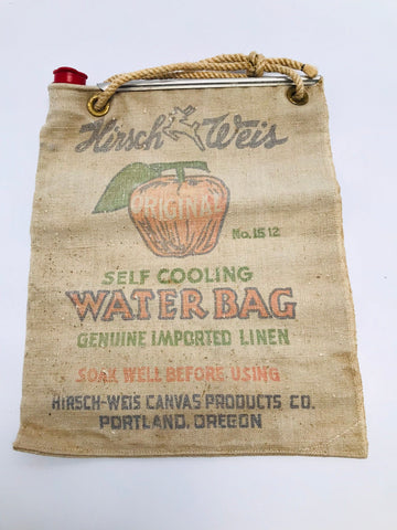 Camping 1950's Vintage Hirsett Weis Self Cooling Water Bag Linen Canvas Fishing Hiking Boating
