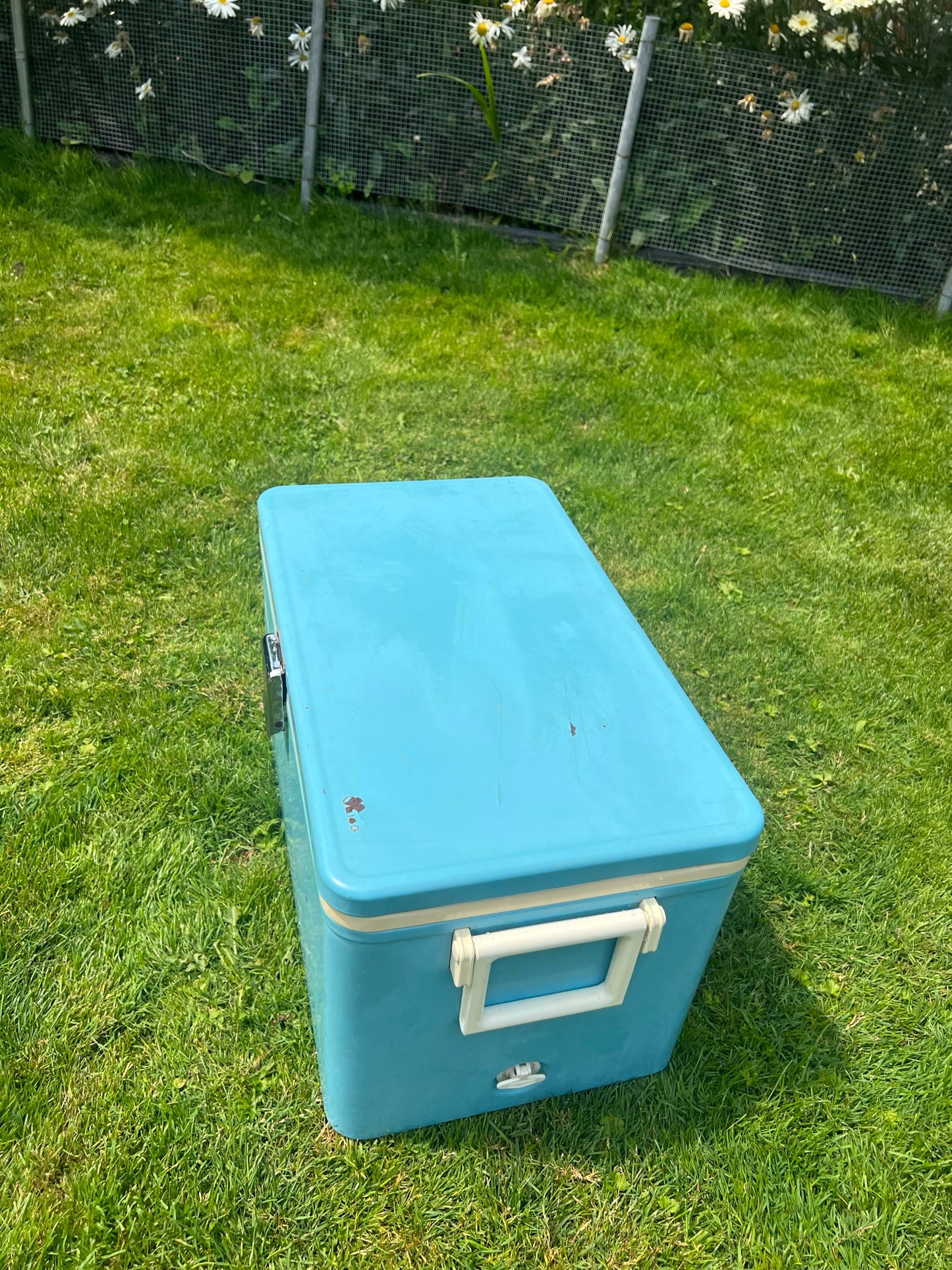Camping Cooler Vintage 1970s Blue Metal Ice Chest 48 Quarts With Freezer Liner Made In Canada RARE