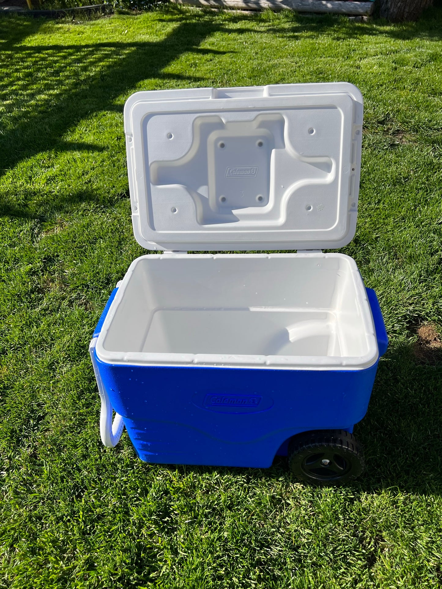 Camping Fishing Cooler Igloo 53 quart On Wheels Like New White Blue