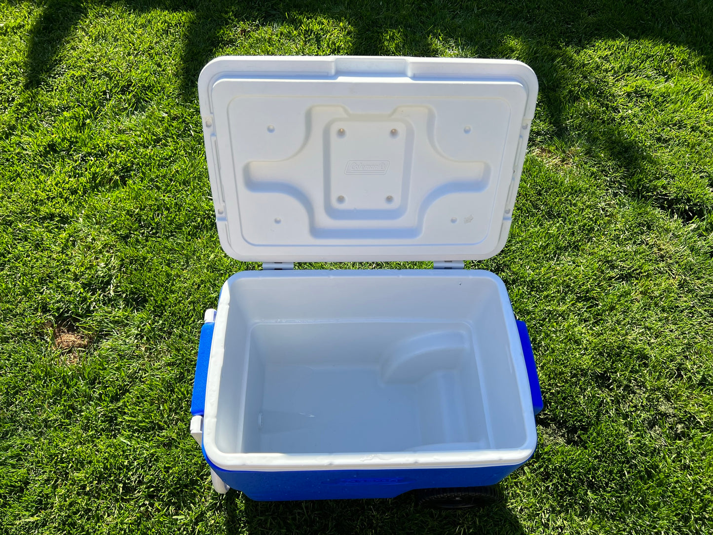 Camping Fishing Cooler Igloo 53 quart On Wheels Like New White Blue