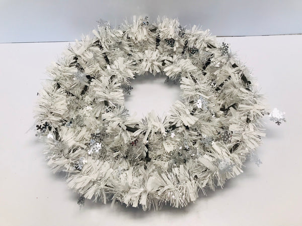 Christmas 18 Inch White Silver Tinsel Bing Wreath New