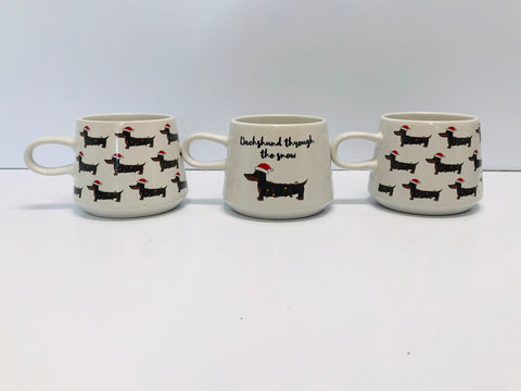 Christmas Cheer With Set of 3 Dachshund Through The Christmas Snow Coffee Hot Chocolate Tea Mugs Adorable