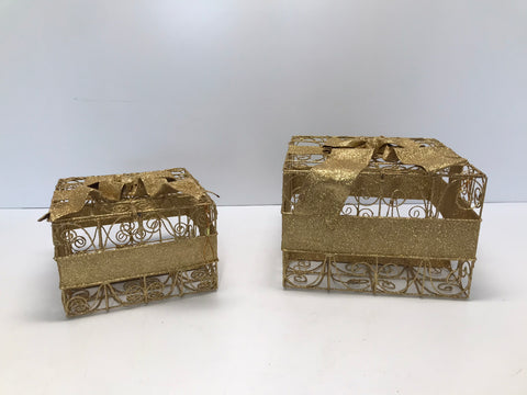 Christmas Indoor Outdoor 2 Gold Glitter Boxes Stunning With Lights Stuff Inside 9x9 & 8x8
