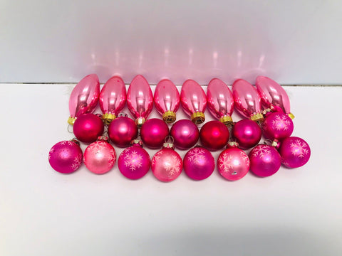 Christmas Ornaments 23 Small  Pink Bling Glam Assorted