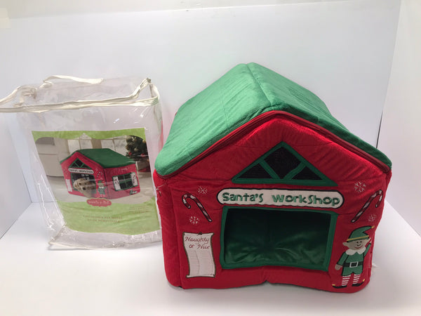 Christmas Pooch A Lini Collapsible Pet House Santa's Workshop 19.6x18.5x18.75 Inches Fits Small Dogs Under 15lbs Puppies Or Cats Used Once Like New