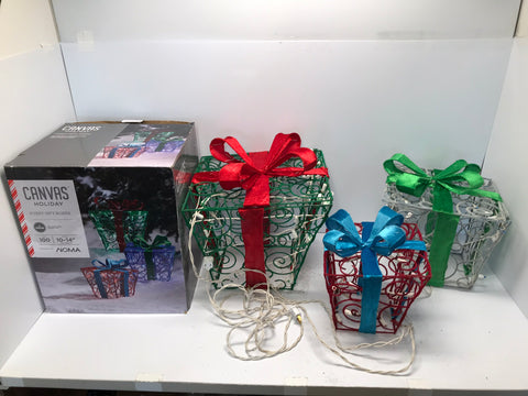 Christmas Pre-lit Whimsical Gift Boxes Outdoor Up Decorations 100 LED Lights Used Once Like New In Box Glitter Glam Fun
