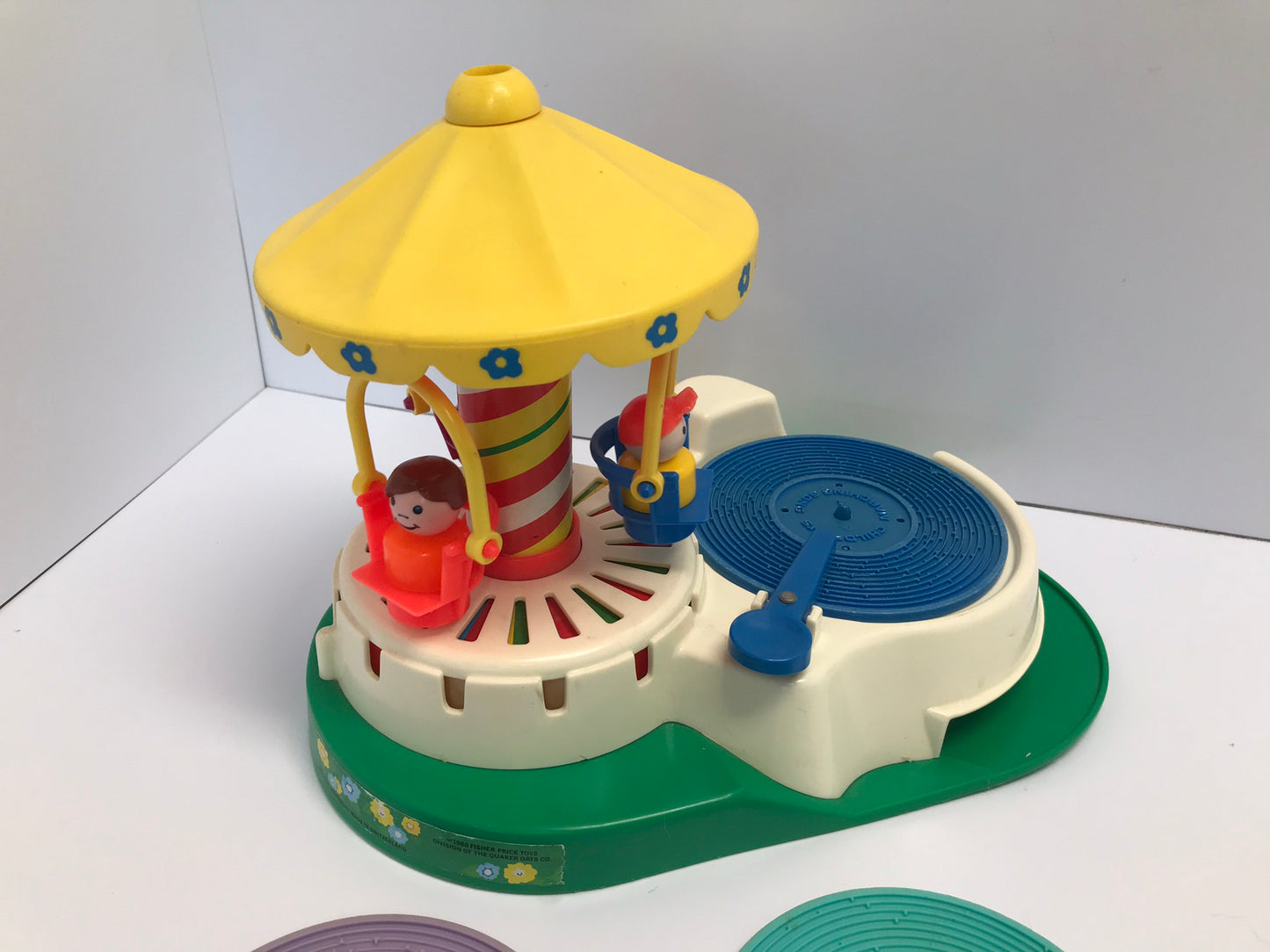 Classic Vintage 1980 Fisher Price Little People Change-A-Tune Carousel #170 With 4 Double Sided Records Works Great Complete