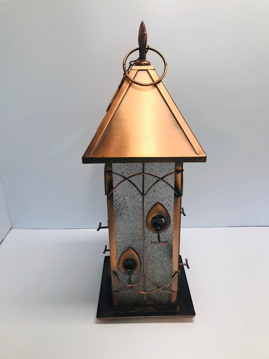 Copper Glass Large Hanging Outdoor Metal Bird Feeder 22x8x8 inch