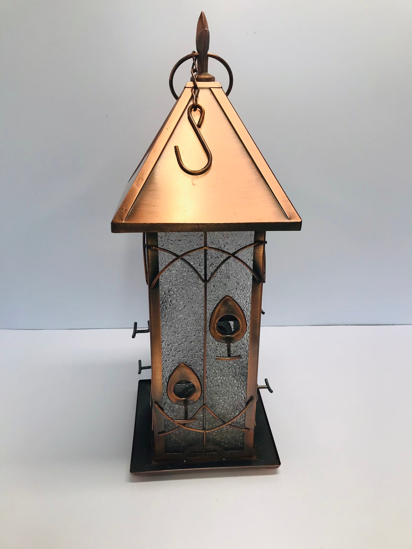 Copper Glass Large Hanging Outdoor Metal Bird Feeder 22x8x8 inch