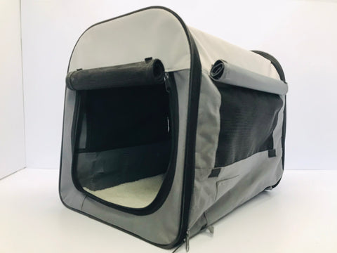 Dogit Soft Dog Cat Pet Crate Small 17x16x14 Folds Flat and Fits In Its Bag Grey Tan Like New Used One Day