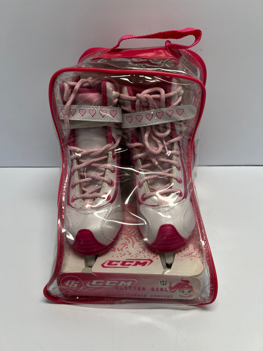 Figure Skates Child Size 12  CCM Glitter Girl Soft Skates White Pink Excellent