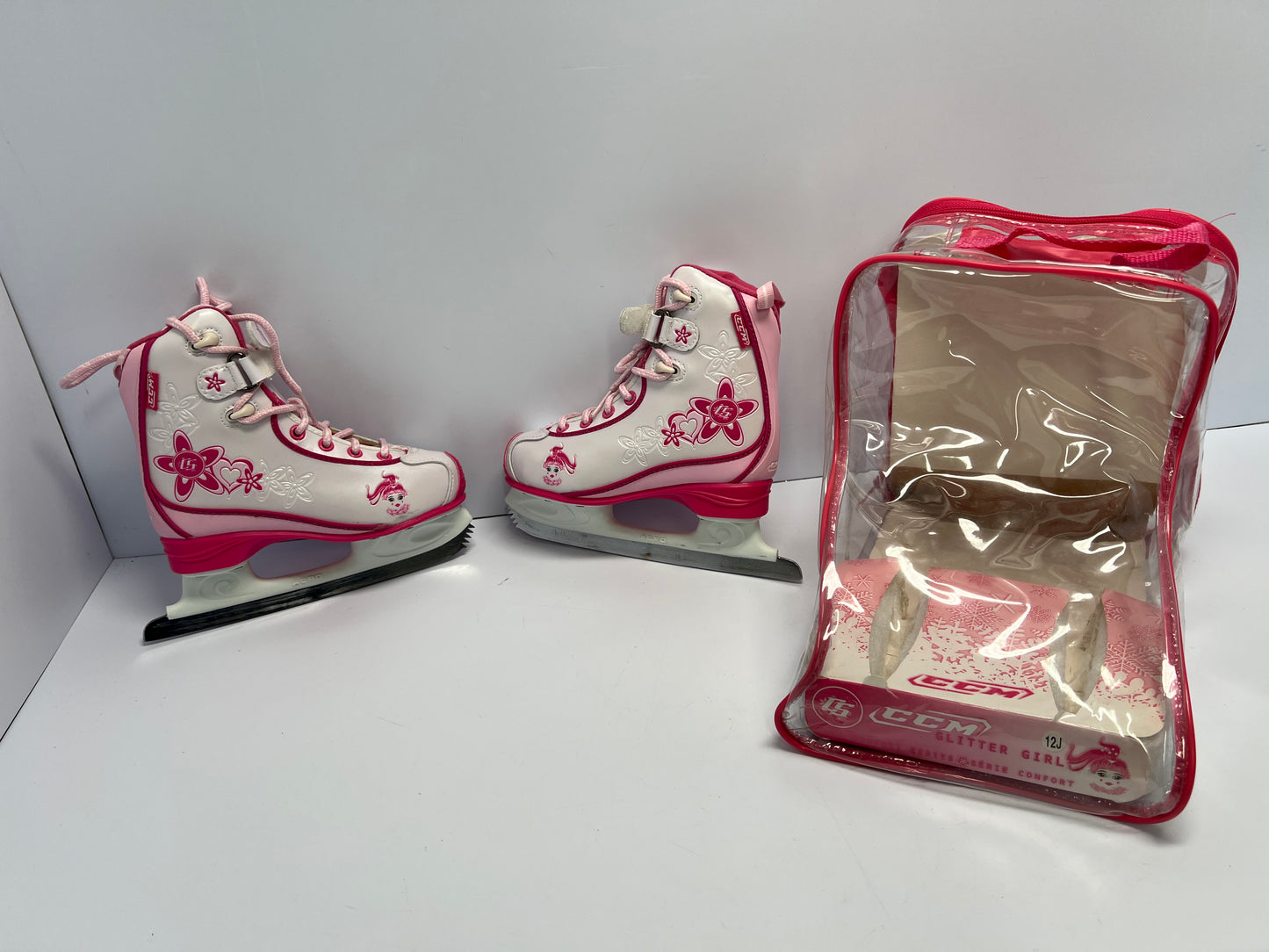 Figure Skates Child Size 12  CCM Glitter Girl Soft Skates White Pink Excellent
