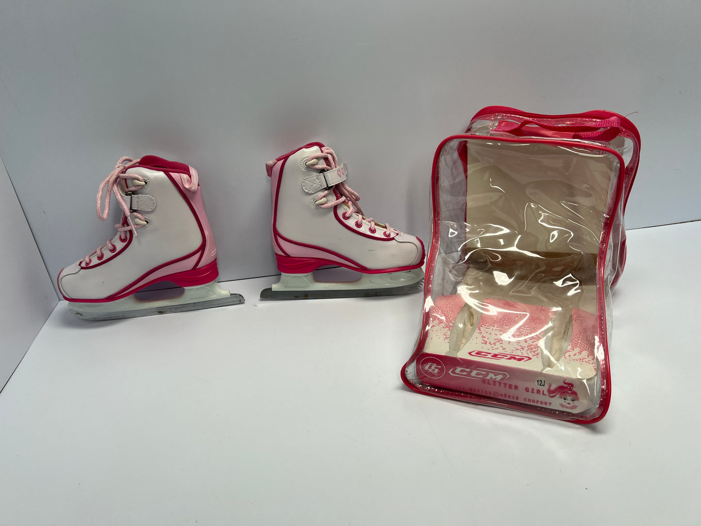 Figure Skates Child Size 12  CCM Glitter Girl Soft Skates White Pink Excellent