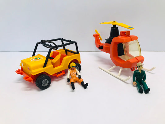 Fisher Price 1970's Adverture People Trail Blazers Jeep and Sea Helicopter With Men RARE