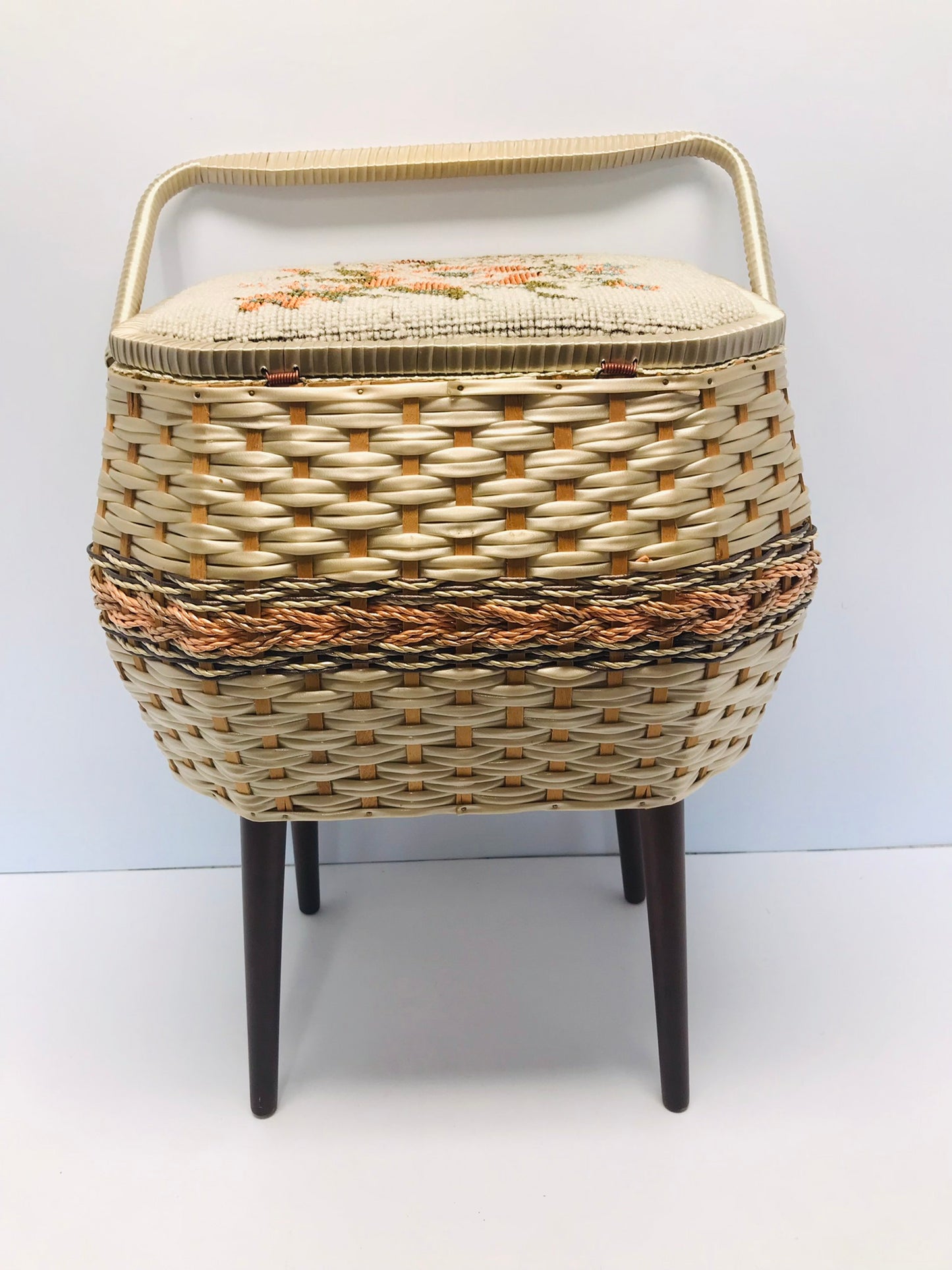 Grandma's Old Sewing or knitting Vintage Eaton's 1960's Basket 24x14x12 inch Standing Wool Wicker Chest Like New Outstanding