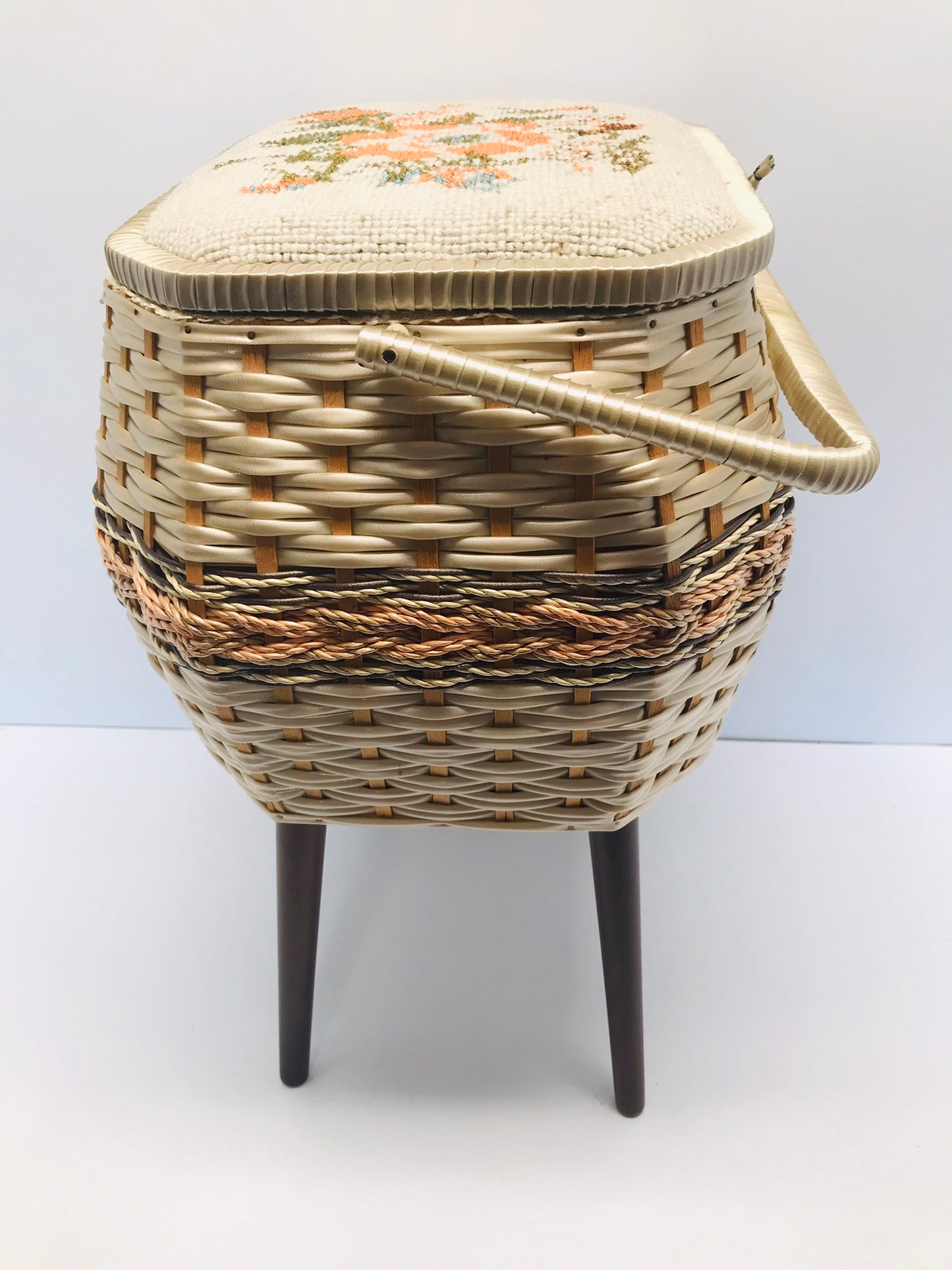 Grandma's Old Sewing or knitting Vintage Eaton's 1960's Basket 24x14x12 inch Standing Wool Wicker Chest Like New Outstanding