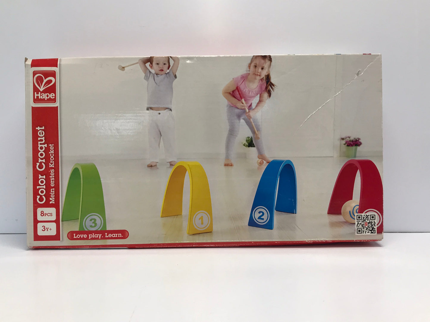 Hape Wooden Kids Outdoor Backyard or Indoor Colorful Croquet Set for 2 Players New In Box