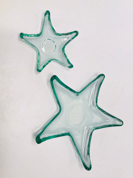 Heavy Glass Star Fish Ocean Decor or Indoor Outdoor Candle Holders Set of 2
