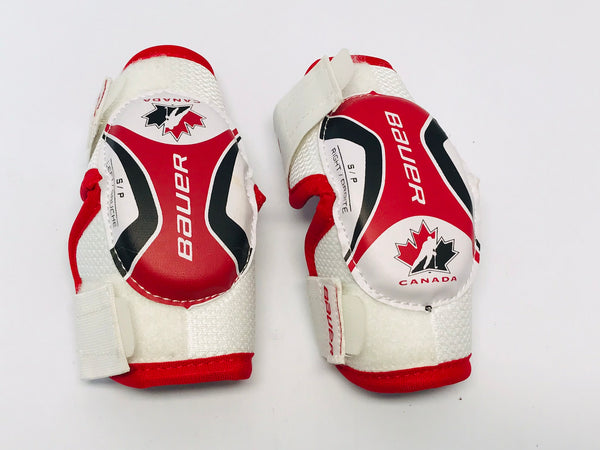 Hockey Elbow Pads Child Size Youth Small Age 3-4 Bauer Canada New White Red Soft For All Sports