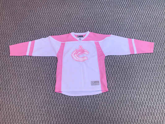 Hockey Jersey Child Size 12-14 Vancouver Canucks Pink White Like New