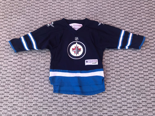 Hockey Jersey Child Size 2-4 Winnipeg Jets Navy Blue White Excellent