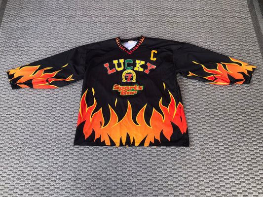 Hockey Jersey Vintage Men's X-Large Pub Bar Lucky  With Flames