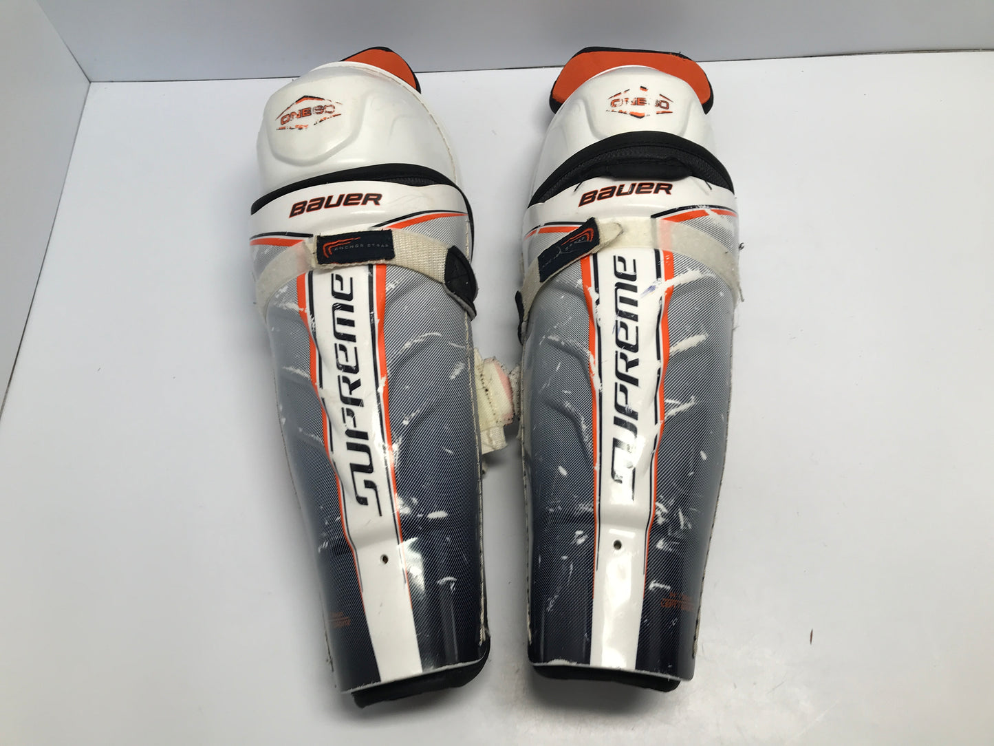 Hockey Shin Pads Men's Senior 14in Bauer Supreme One 60 Calf Wrap With Removable Liner White Orange