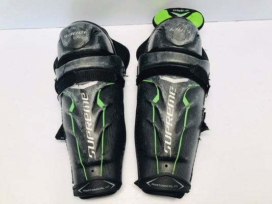Hockey Shin Pads Men's Size 13 inch Bauer Supreme Lime Black Calf Wrap Some Fading On Plastic Everything Else Works Perfect