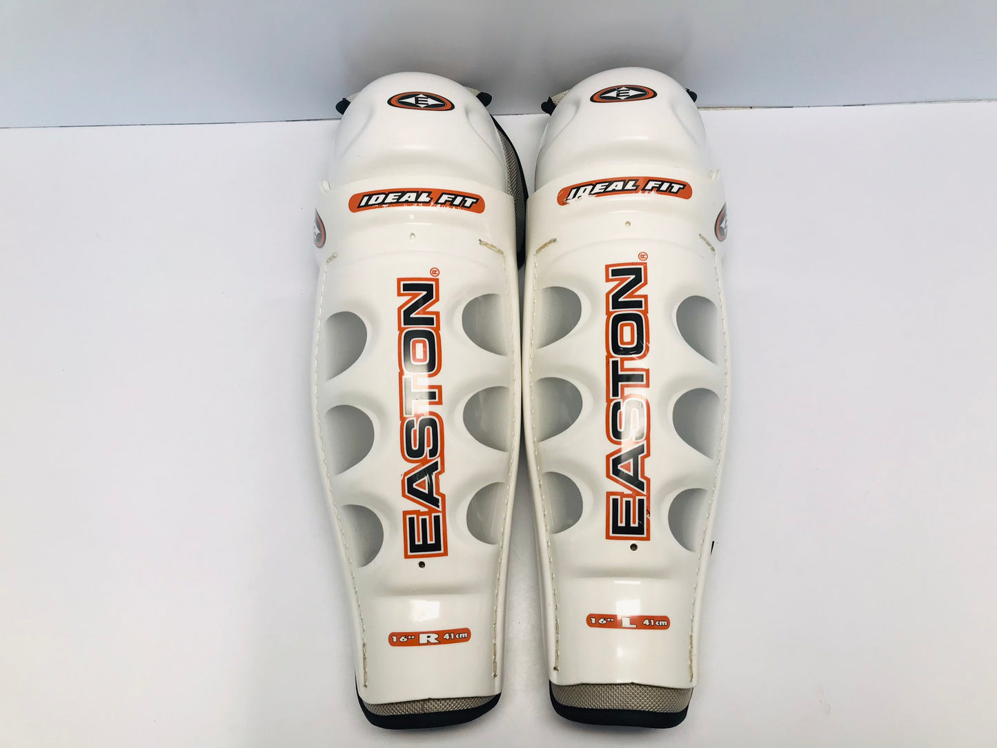 Hockey Shin Pads Men's size 16 inch Easton White Grey Orange Excellent