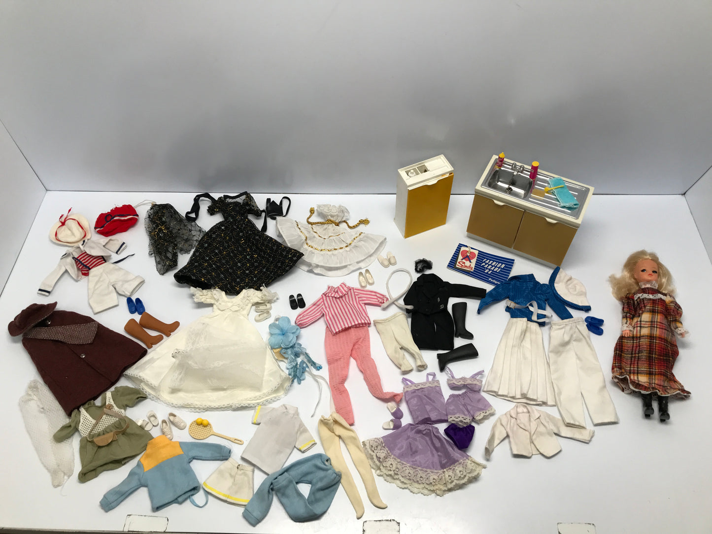 Vintage 1983 Sindy Doll Set England Doll, Kitchen Set, 12 Clothing Sets Excellent