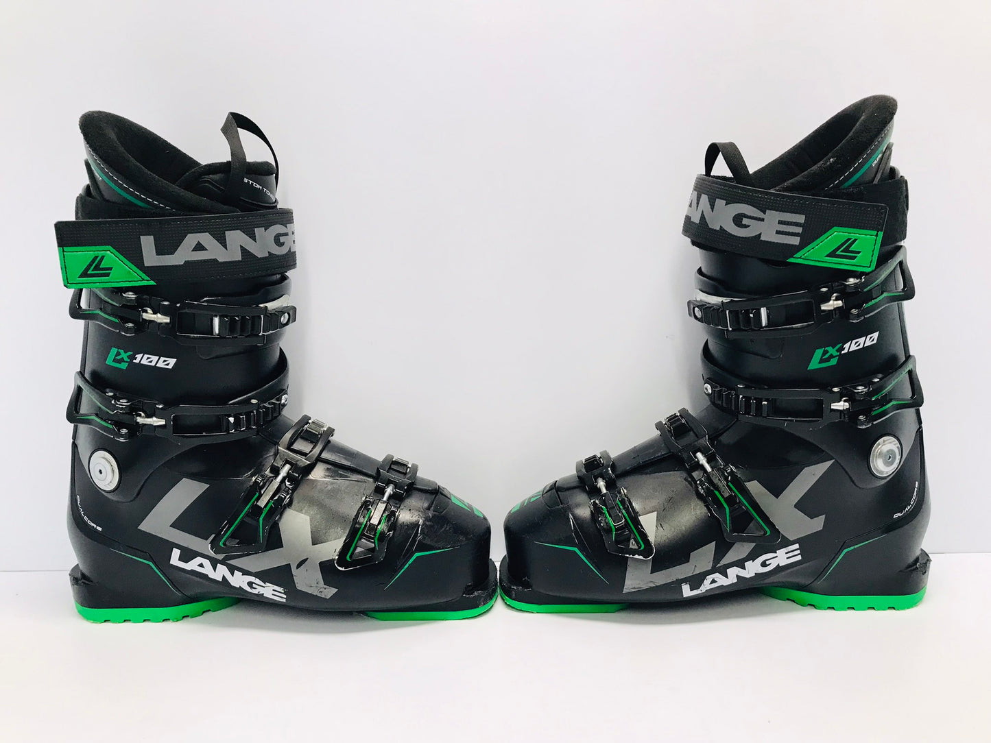 Ski Boots Mondo Size 27.5 Men's Size 9.5 Ladies Size 10.5 316 mm Lange Black Green Excellent