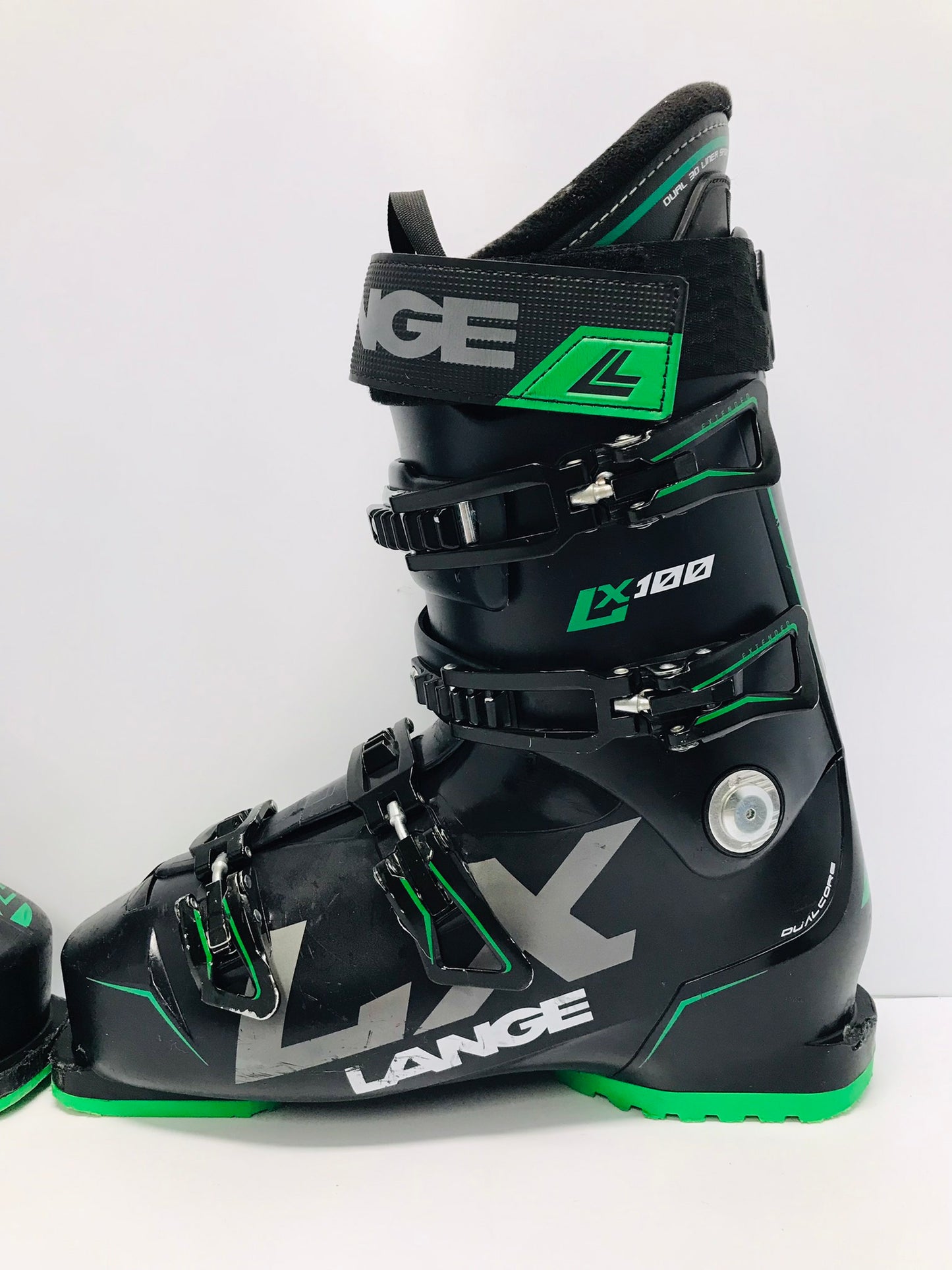 Ski Boots Mondo Size 27.5 Men's Size 9.5 Ladies Size 10.5 316 mm Lange Black Green Excellent
