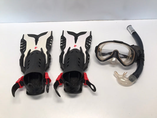 Snorkel Dive Fins Set Child Shoe Size 1-4 Body Glove White Black Red Excellent