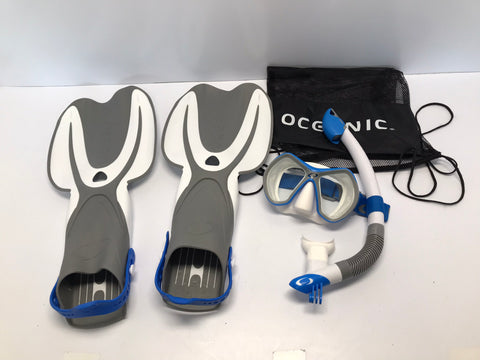 Snorkel Dive Fins Men's Shoe Size 5-8.5 Ladies Size 6-9.5 Oceanic White Grey Blue Like New
