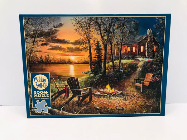 Jigsaw Puzzle Cobble Hill 500 Pc Fireside Cabin At The Lake Excellent